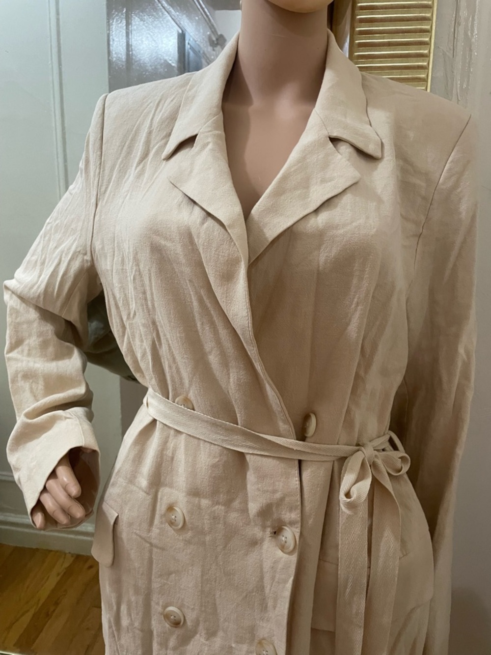 Free People Beige Double-Breasted Blazer Jacket - Picture 7 of 16